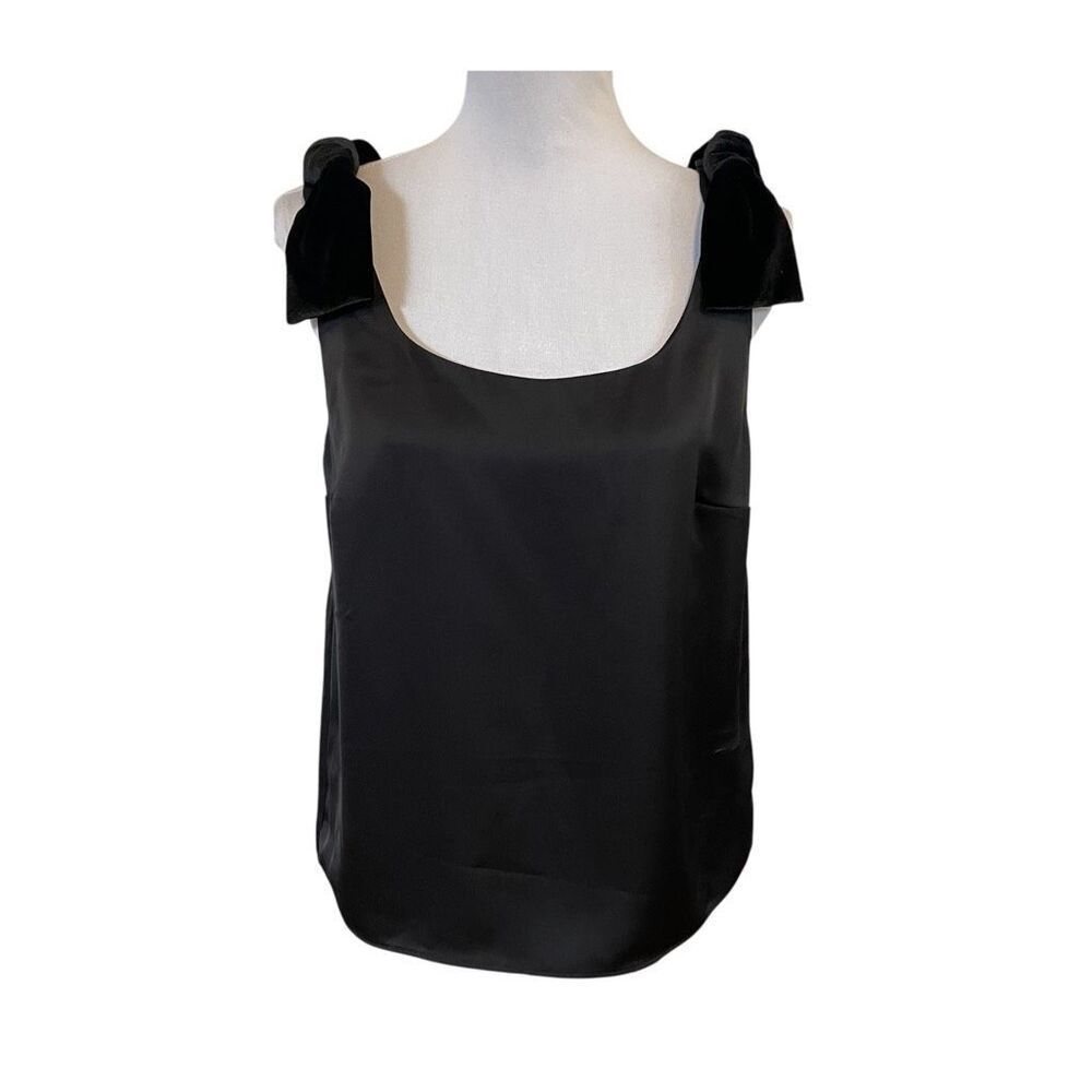Rachel Zoe Velvet Bow Satin Tank Top Black Size Medium